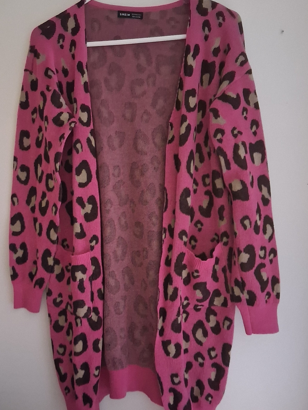 SHEIN Hot Pink Leopard Print Open Front Cardigan